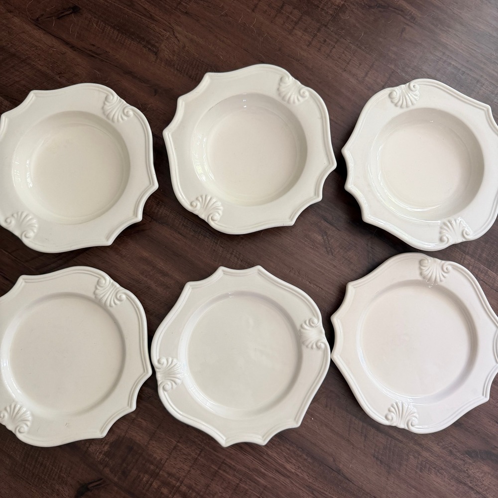 Arte Italica Merletto Cream Scalloped Shell Plates and Bowls Set of 6 Italy